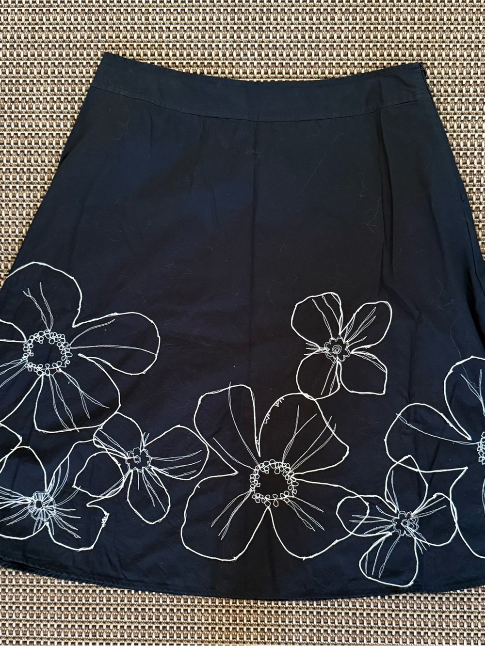 Liz Claiborne Black A-Line Skirt with White Floral embroidery